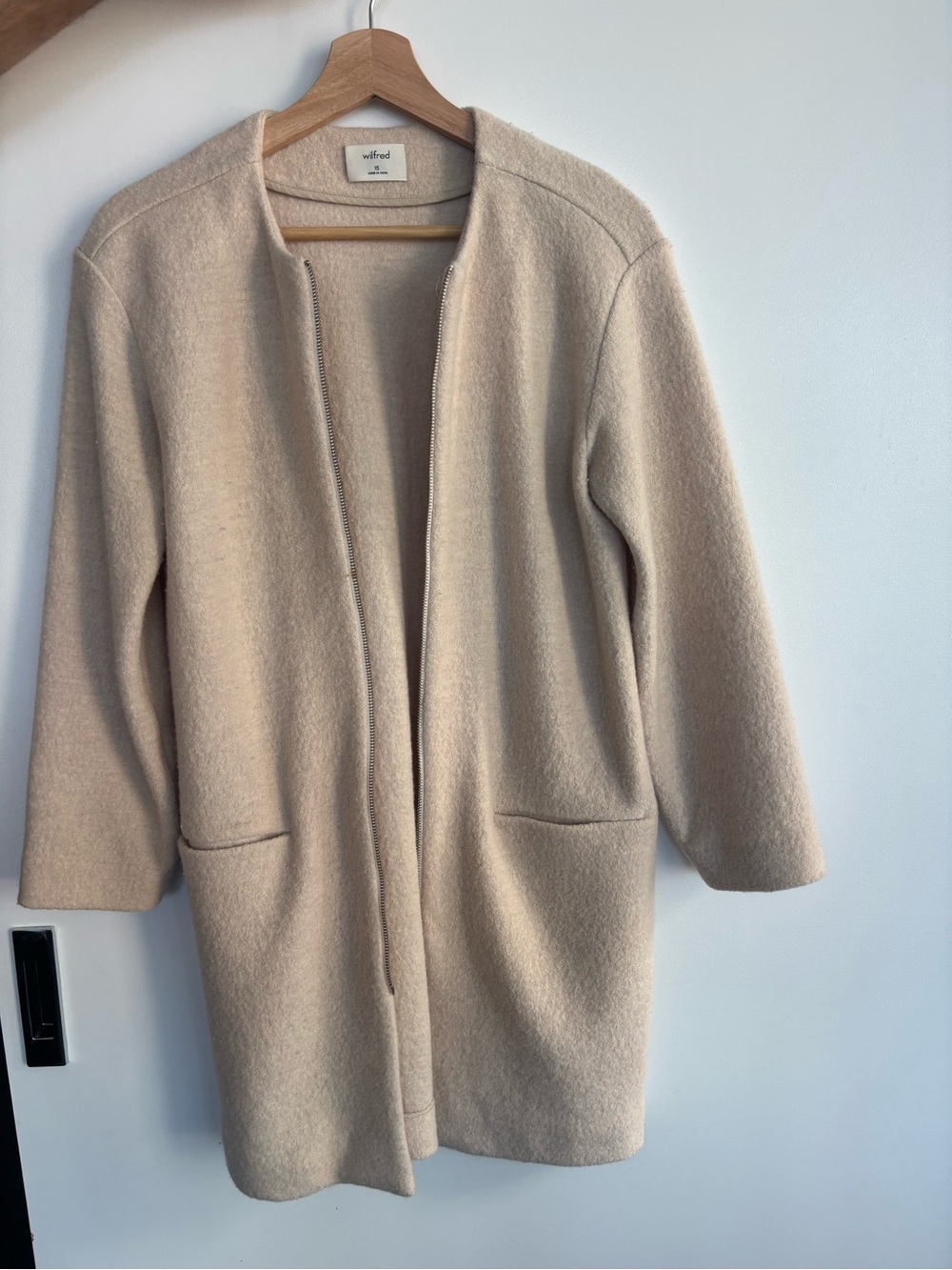 100% Merino Wool Wilfred Beige Open-Front Coatigan